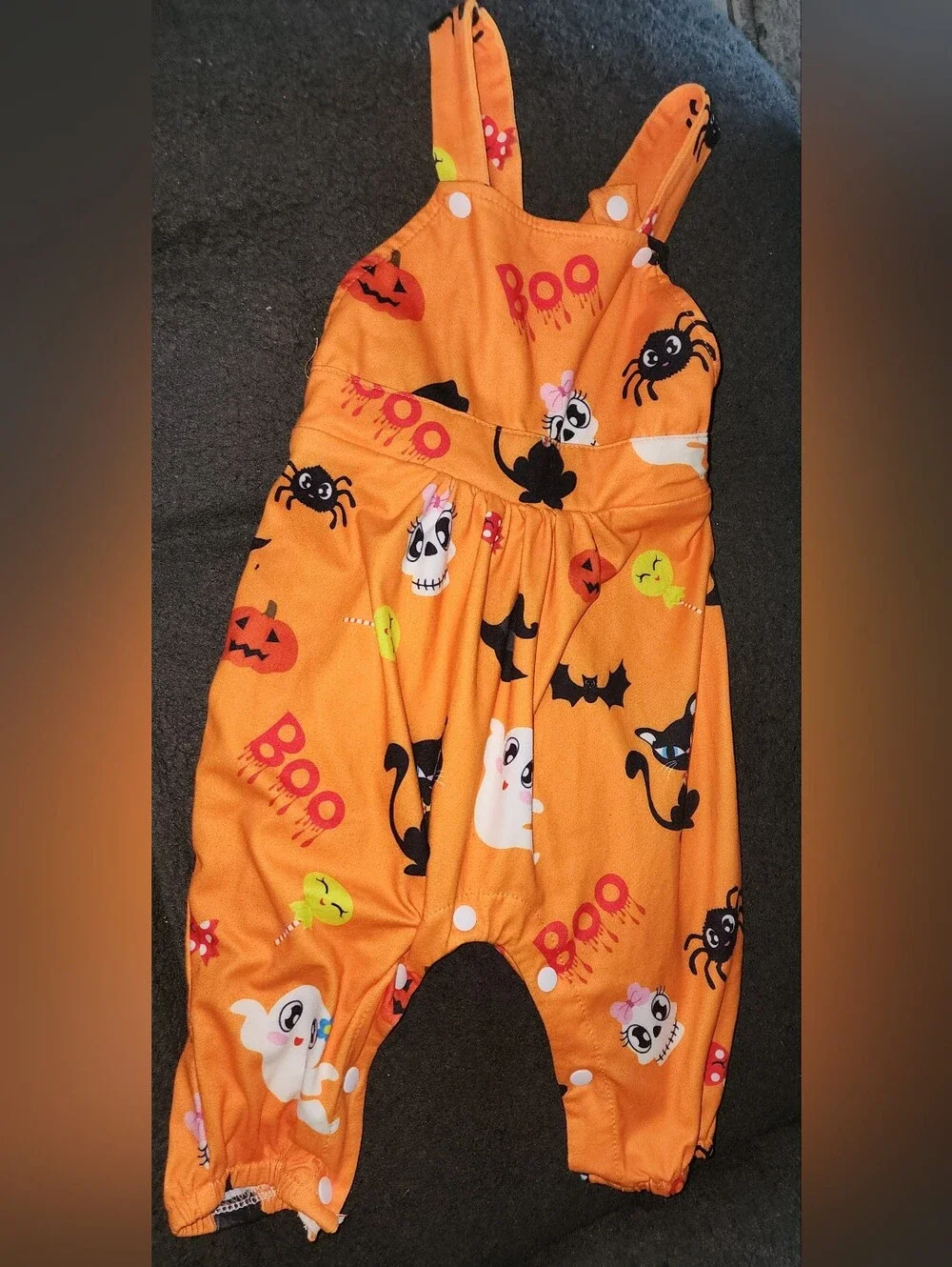Halloween Romper Orange Baby 3/6 months Pre-owned skull bat spider